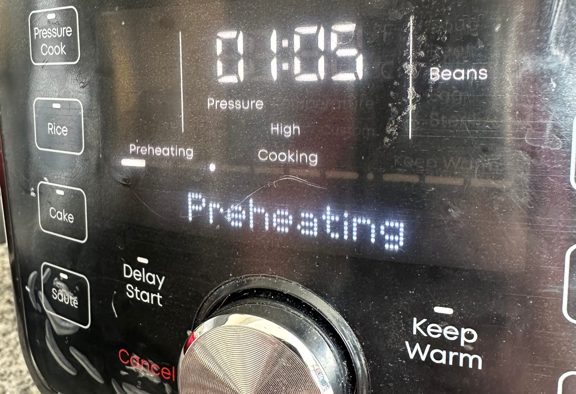The control panel on an Instant Pot cooker