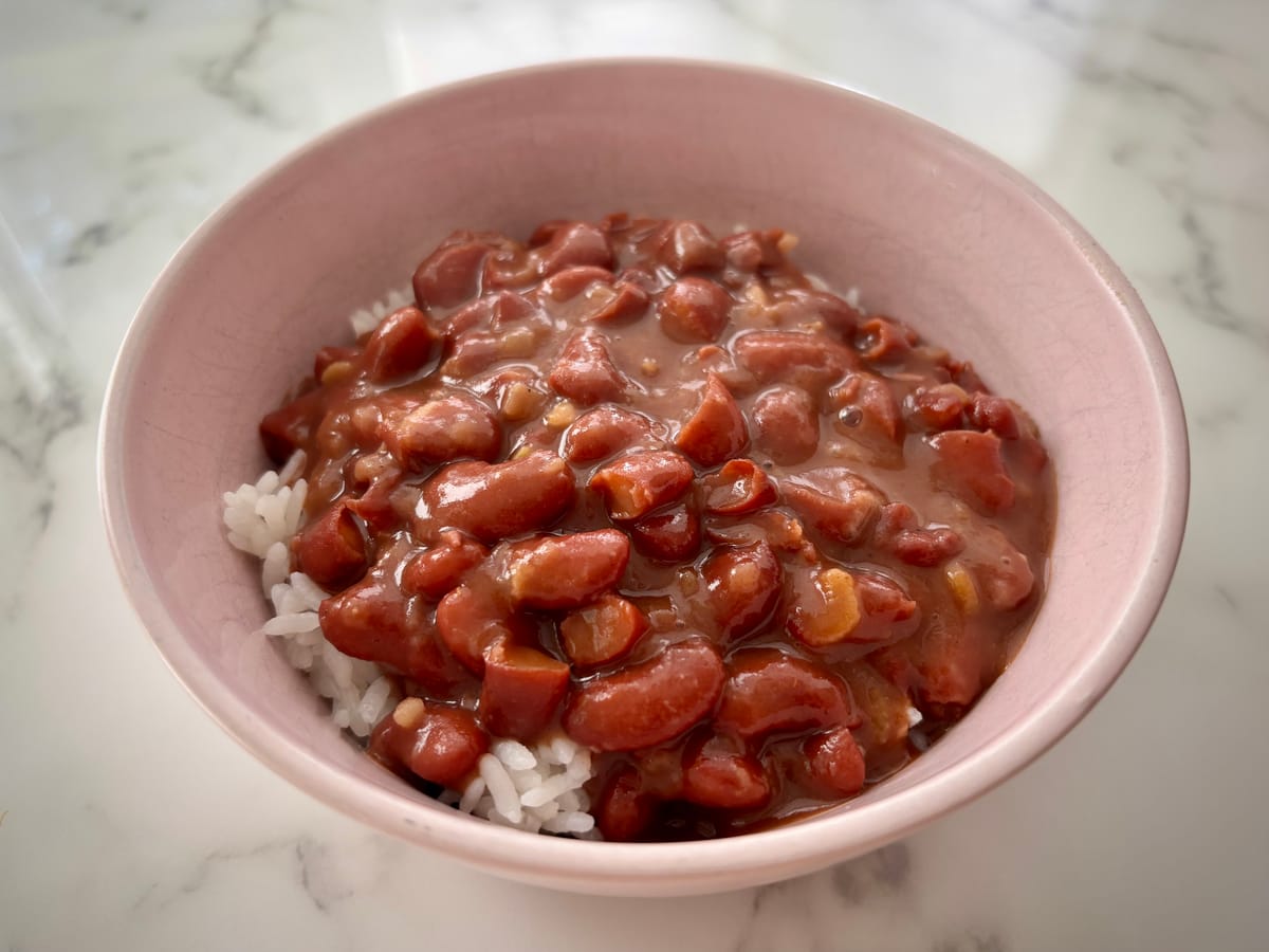Red beans and rice in a bowl